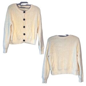 Zara Cream Knit Cardigan with Black Floral Buttons